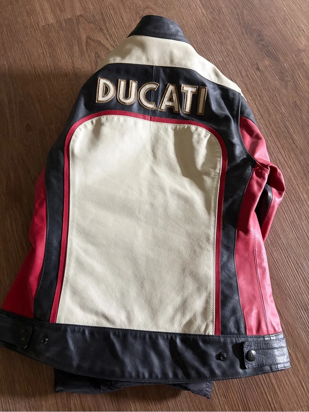 Ducati Kids' Tri-Color Moto Leather Jacket - pit to pit 17”, pit to cuff 18”